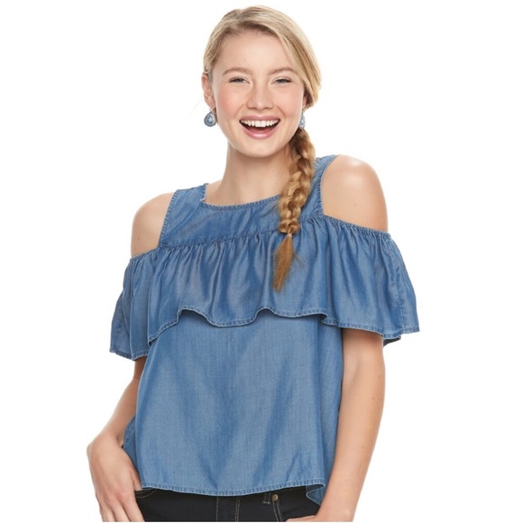 SO Tops - Chambray cold shoulder top